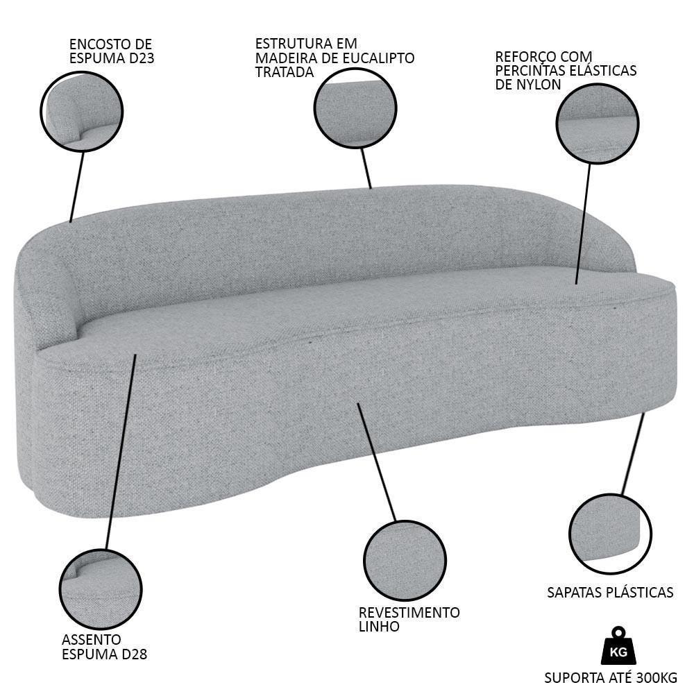 Sofá 3 Lugares Para Sala De Estar Living 210cm Theo D06 Linho Cinza Claro - Mpozenato - 3