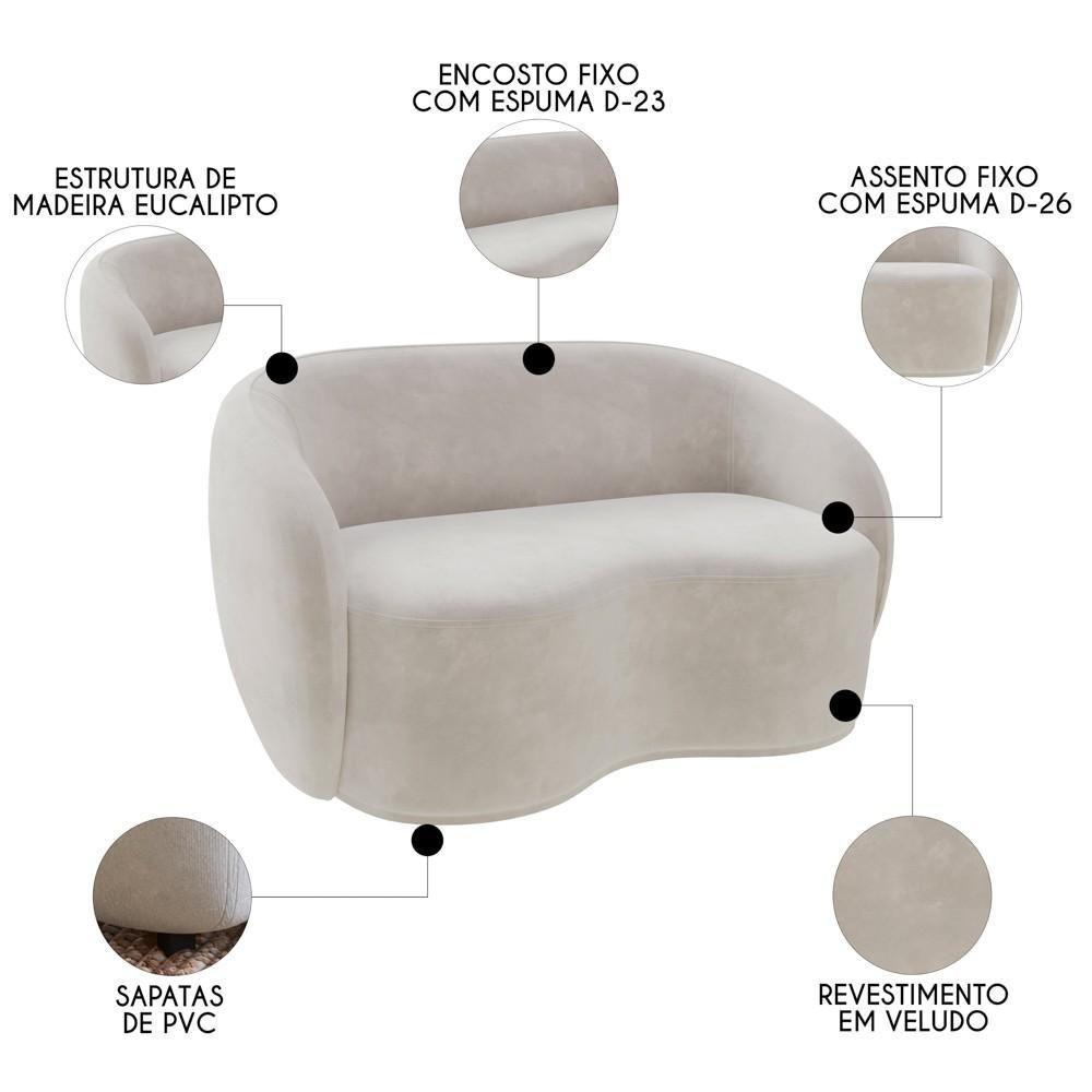 Sofá 2 Lugares Living 160cm E 1 Poltrona Giratória Garbin Z08 Veludo Bege - Mpozenato - 4