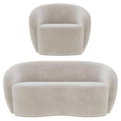 Sofá 2 Lugares Living 160cm E 1 Poltrona Giratória Garbin Z08 Veludo Bege - Mpozenato