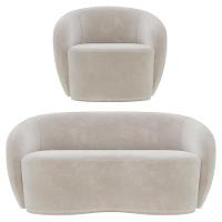 Sofá 2 Lugares Living 160cm E 1 Poltrona Giratória Garbin Z08 Veludo Bege - Mpozenato - 1