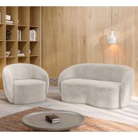 Sofá 2 Lugares Living 160cm E 1 Poltrona Giratória Garbin Z08 Veludo Bege - Mpozenato - 2