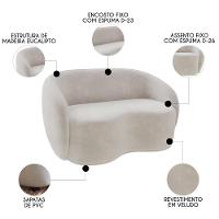 Sofá 2 Lugares Living 160cm E 1 Poltrona Giratória Garbin Z08 Veludo Bege - Mpozenato