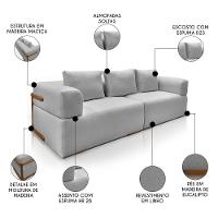 Sofá 4 Lugares Sala De Estar 260cm Willy S06 Linho Grigio - Mpozenato - 3