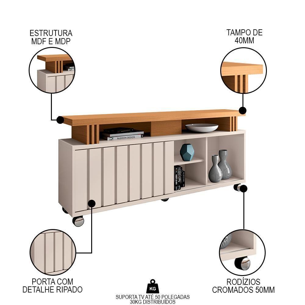 Rack Bancada De Tv 50 Pol 136cm Briz Off White/cinamomo - Hb Móveis - 3