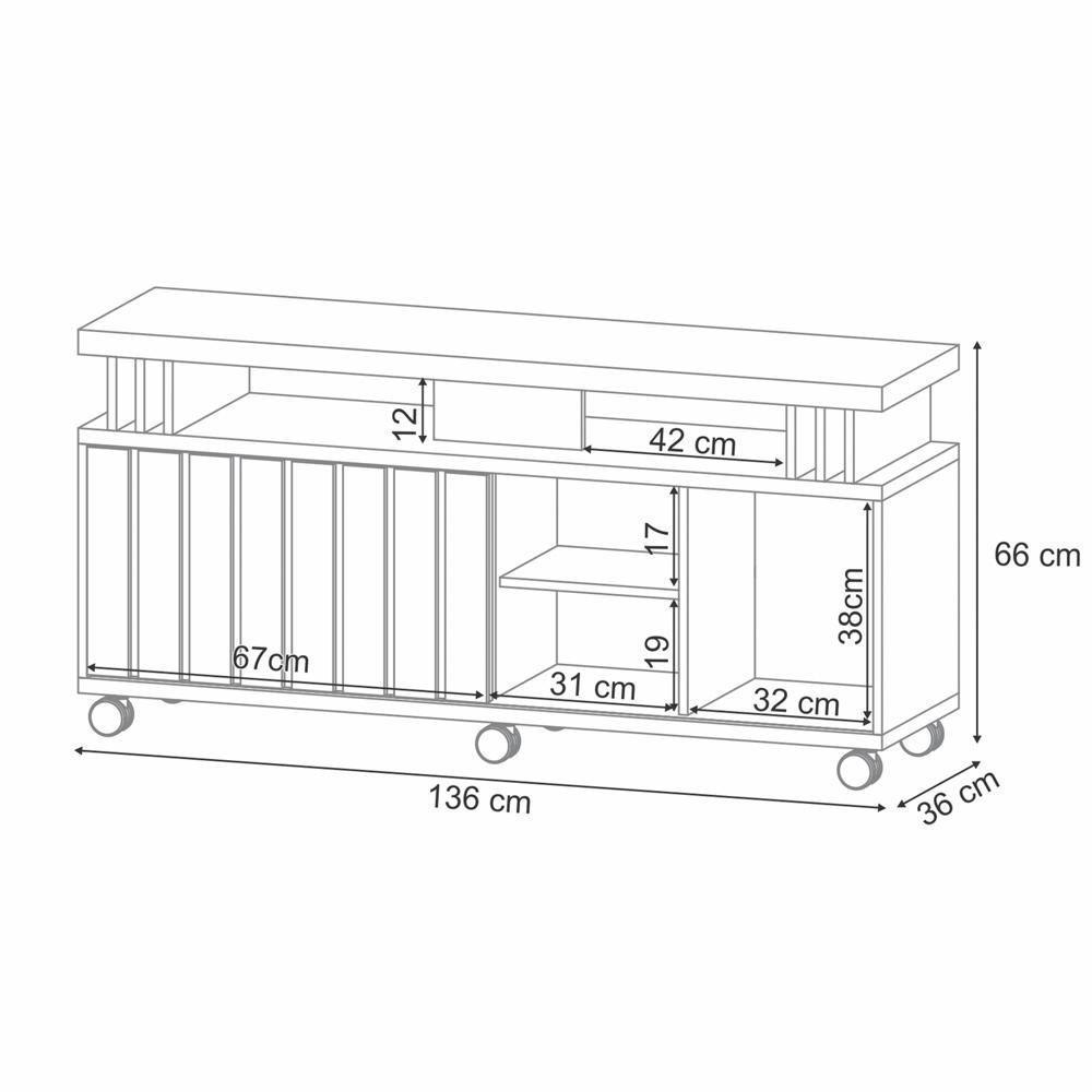 Rack Bancada De Tv 50 Pol 136cm Briz Off White/cinamomo - Hb Móveis - 4