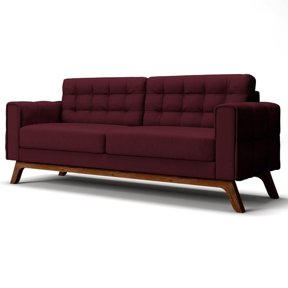 Sofá 230 Cm 3 Lugares Sandero C-278 Veludo Marsala - Domi - 1