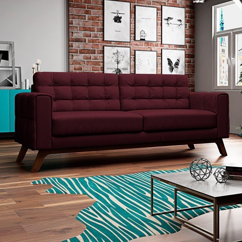 Sofá 230 Cm 3 Lugares Sandero C-278 Veludo Marsala - Domi - 2