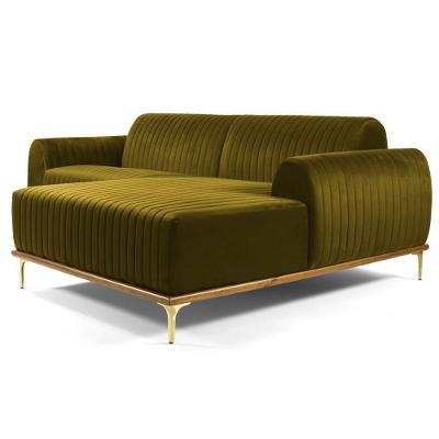 Sofá 255cm 4 Lugares Com Chaise Direito Pés Gold Molino C-260 Veludo Mostarda - Domi