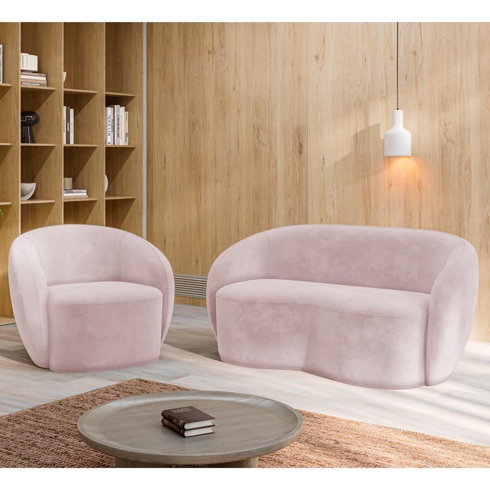 Sofá 3 Lugares Living 180cm E 1 Poltrona Giratória Garbin Z08 Veludo Rosê - Mpozenato - 2