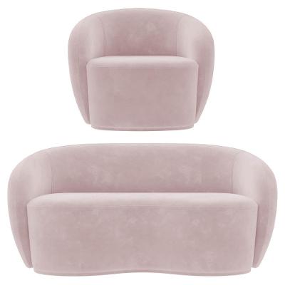 Sofá 3 Lugares Living 180cm E 1 Poltrona Giratória Garbin Z08 Veludo Rosê - Mpozenato