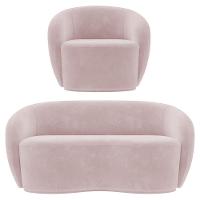 Sofá 3 Lugares Living 180cm E 1 Poltrona Giratória Garbin Z08 Veludo Rosê - Mpozenato - 1
