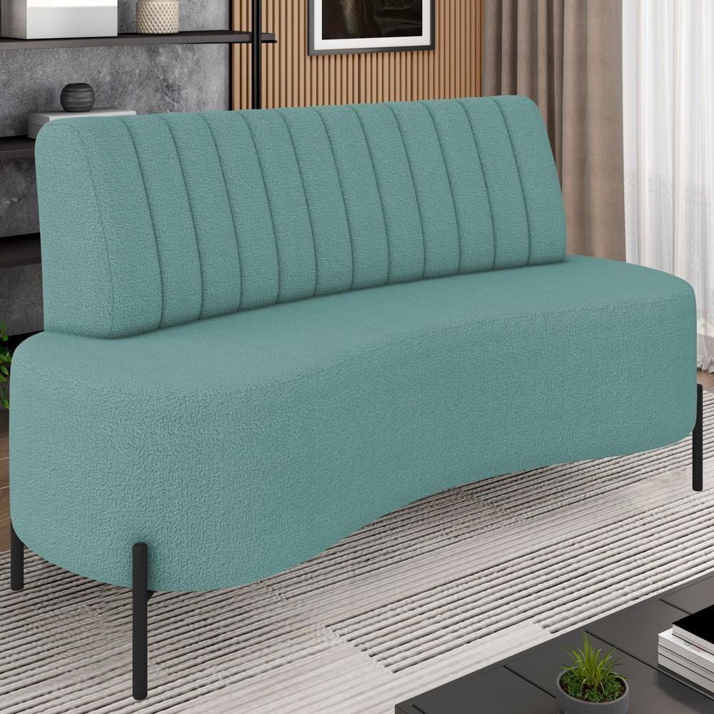 Sofá 2 Lugares 135cm Pés Aço Preto Tamar Z08 Boucle Azul - Mpozenato - 2