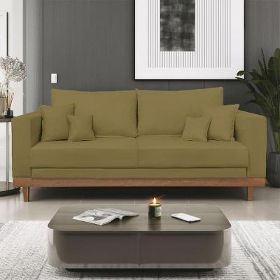 Sofá Namoradeira 2 Lugares Living Base De Madeira Suede Capuccino
