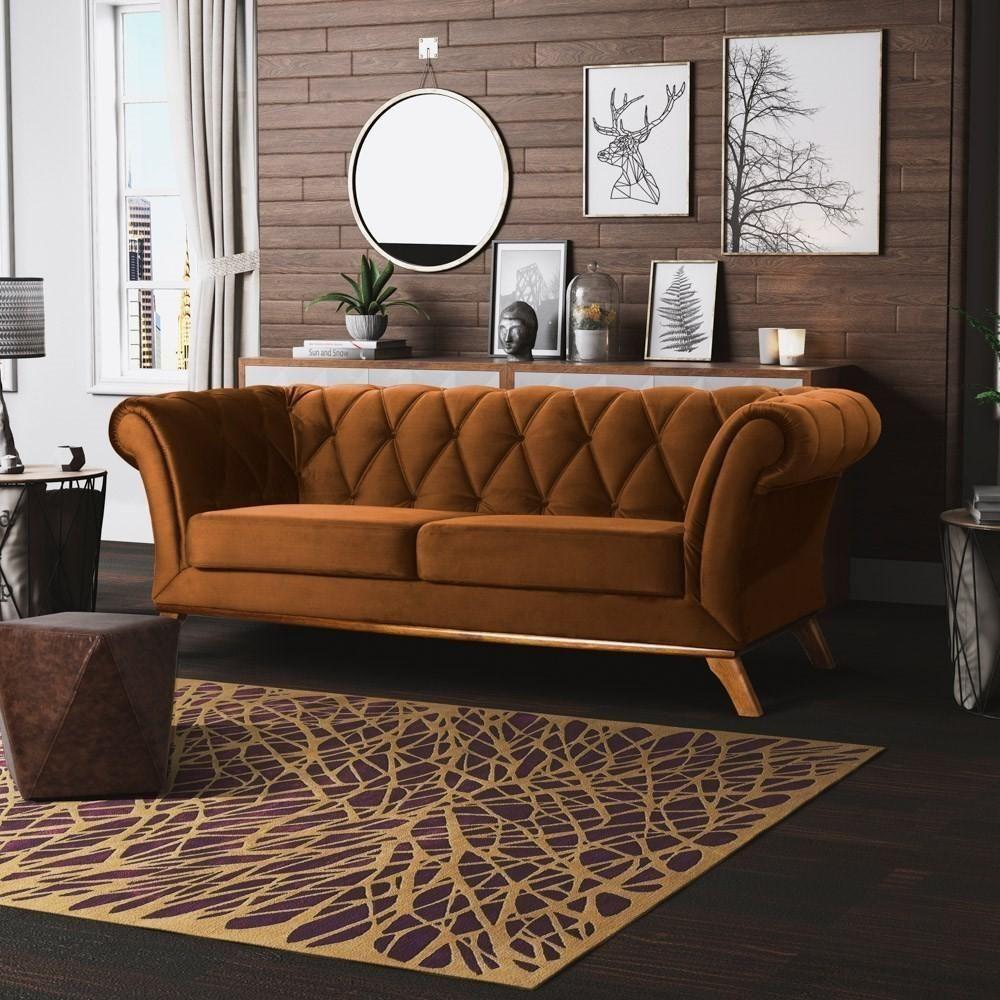 Sofá 280cm 4 Lugares Base Madeira Império C-262 Veludo Telha - Domi - 2