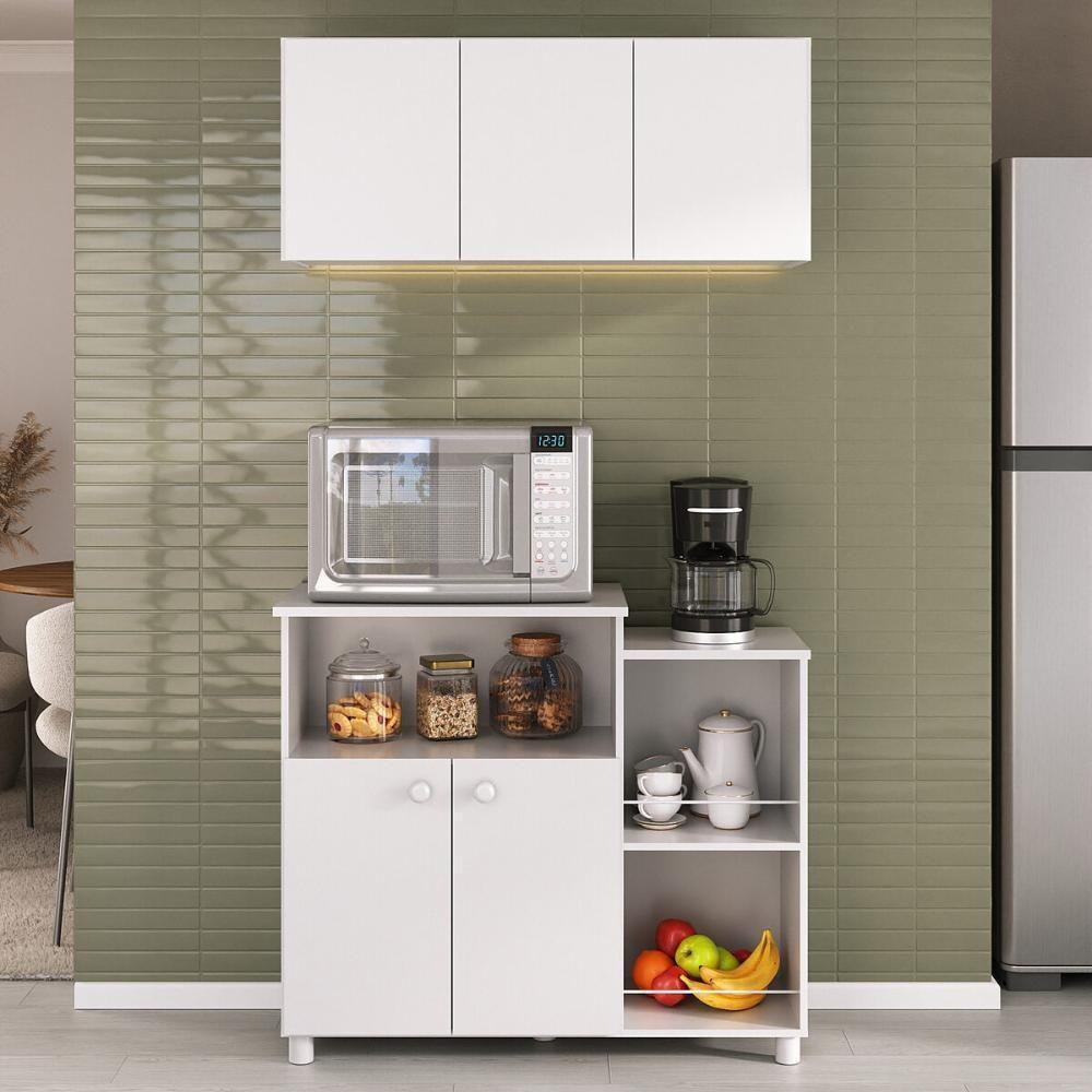 Kit Armário De Cozinha Aéreo 93cm Com Balcão Multiuso Fruteira Multimóveis Mp2283 Branco - 1