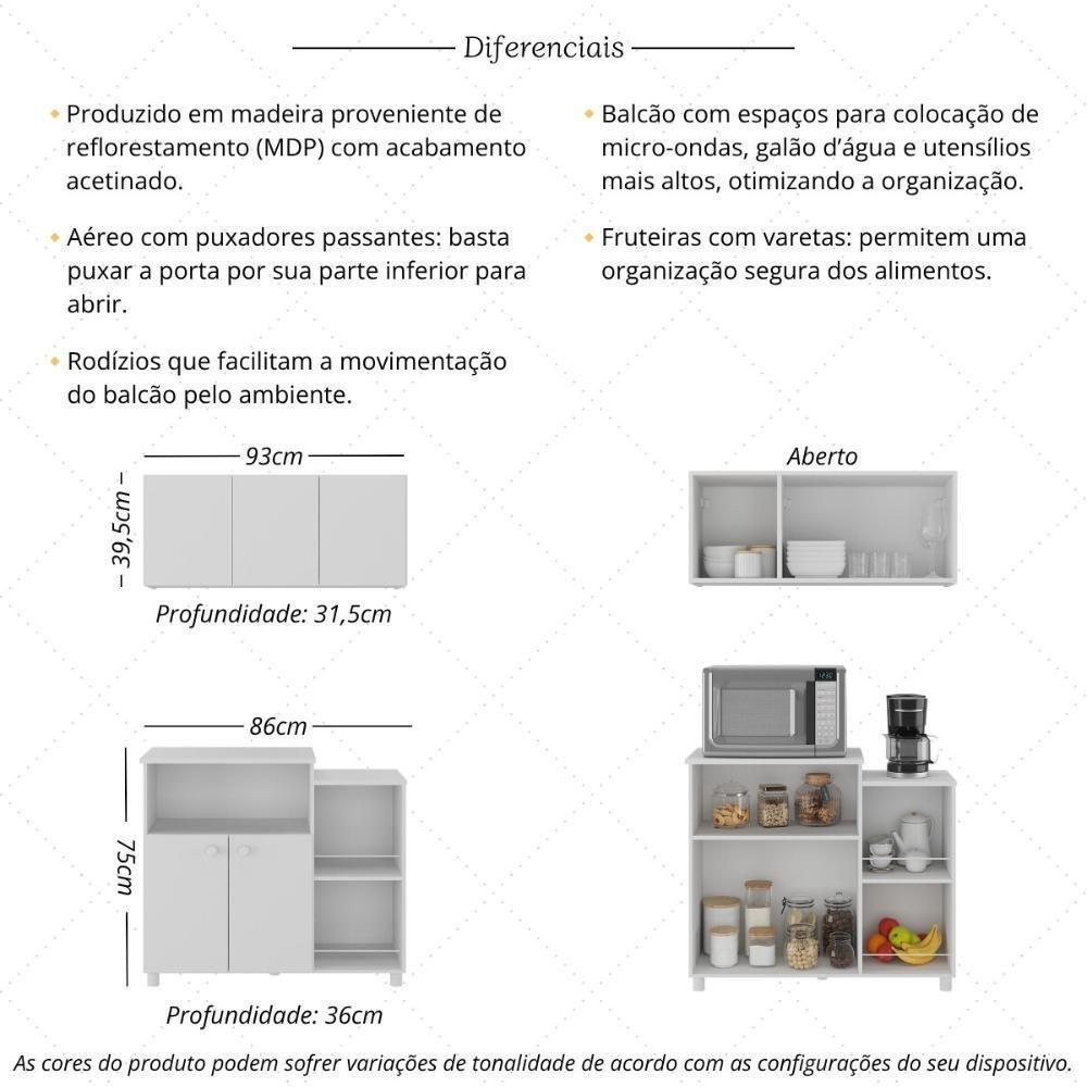 Kit Armário De Cozinha Aéreo 93cm Com Balcão Multiuso Fruteira Multimóveis Mp2283 Branco - 5