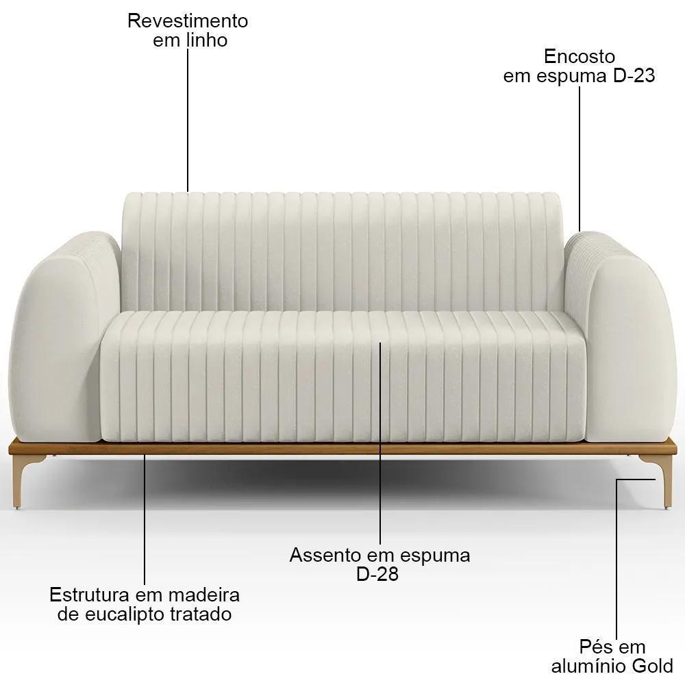 Sofá 150cm 2 Lugares Base Gold Molino D06 Linho C-367 Cru - Mpozenato - 3