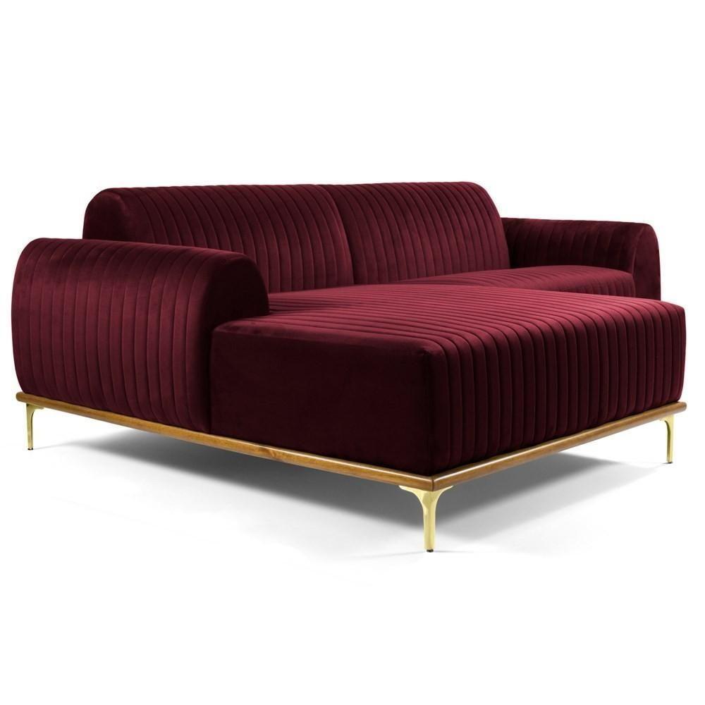 Sofá 350cm 6 Lugares Com Chaise Esquerdo Pés Gold Molino C-278 Veludo Marsala - Domi - 1