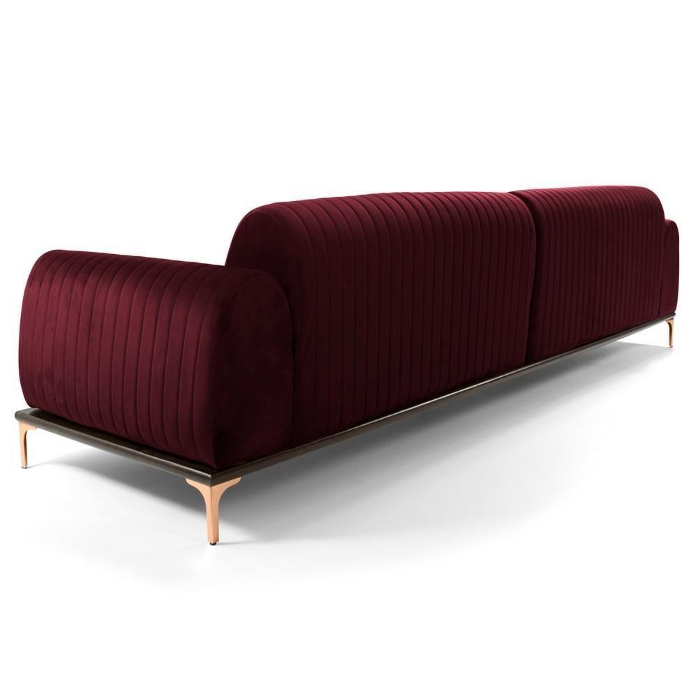 Sofá 350cm 6 Lugares Com Chaise Esquerdo Pés Gold Molino C-278 Veludo Marsala - Domi - 5