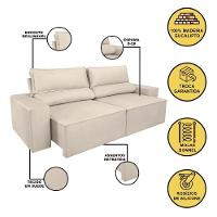 Sofá Reclinável Retrátil 3 Lugares Com Molas Balaqui Decor Bege - 3