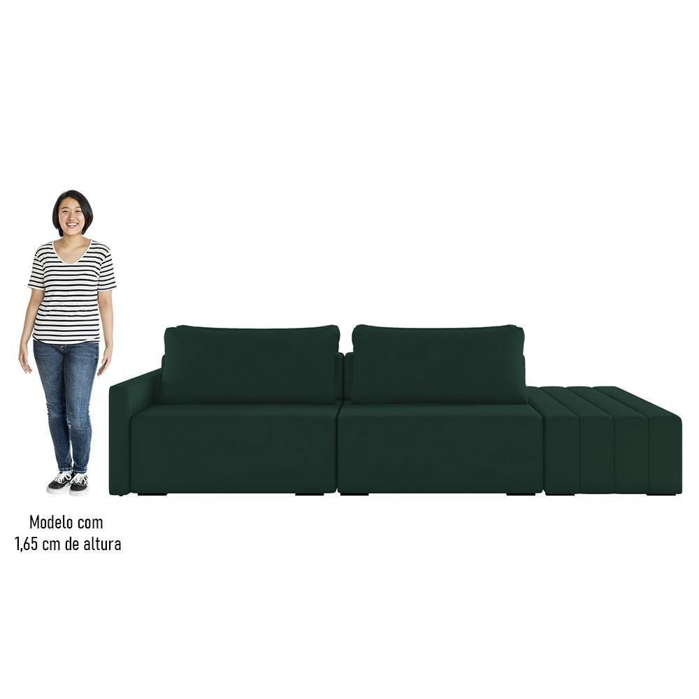 Sofá Ilha Modular Com Puff Para Sala Living 252cm Georgia Z08 Veludo Verde - Mpozenato - 5
