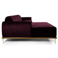 Sofá 255cm 4 Lugares Com Chaise Esquerdo Pés Gold Molino C-292 Veludo Uva - Domi - 6