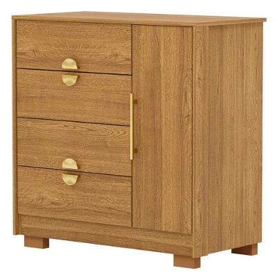Cômoda Nara Nature V02 4 Gavetas em MDF com Puxador Metálico Amadeirado