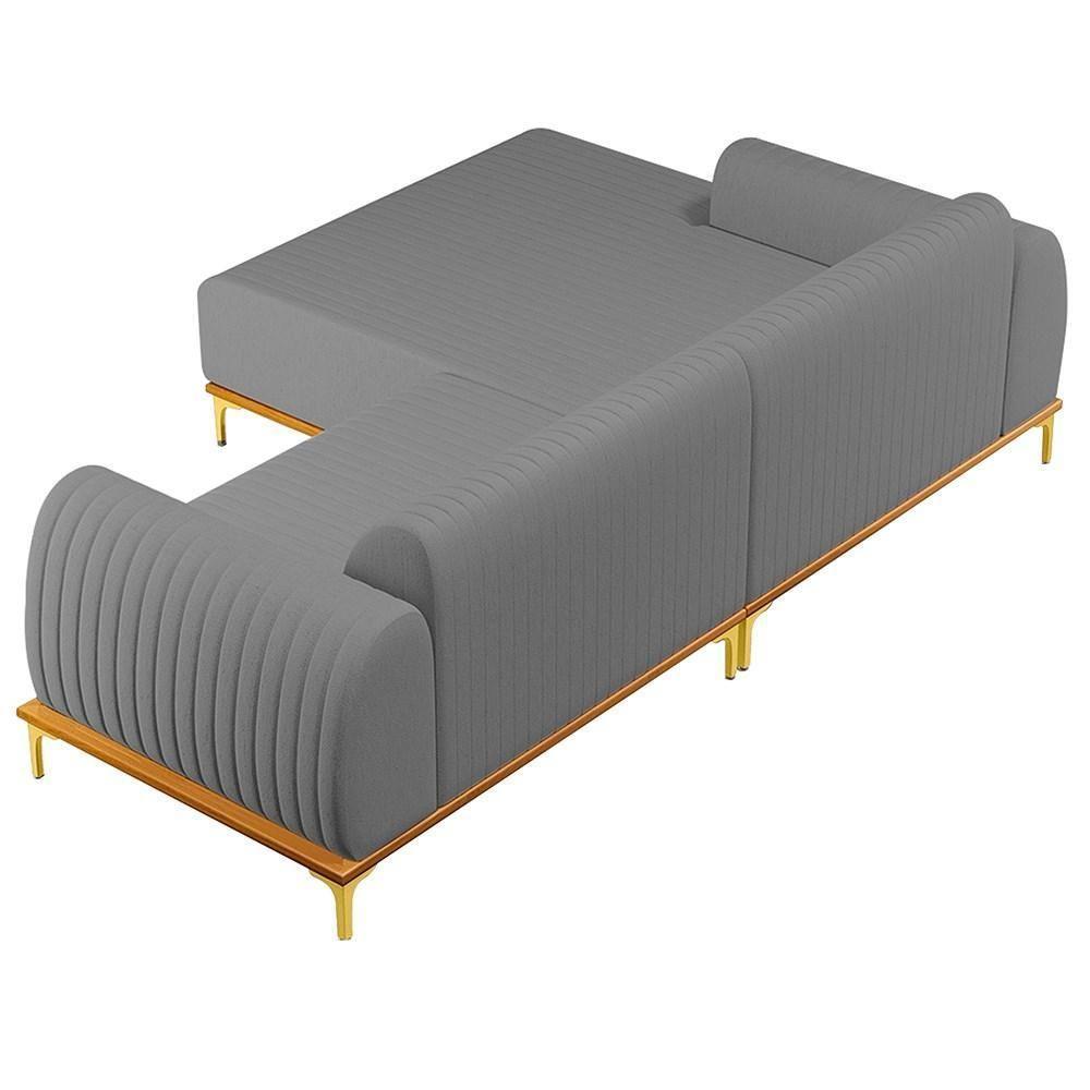 Sofá 245cm 4 Lugares Com Chaise Esquerdo Pés Gold Molino C-416 Linho Cinza Escuro - Domi - 5