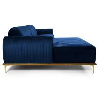 Sofá 320cm 5 Lugares Com Chaise Esquerdo Pés Gold Molino C-304 Veludo Azul Marinho - Domi - 6
