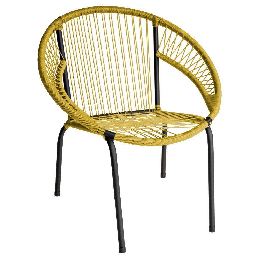 Cadeira De Área Eclipse Tramado Em Fibra Sintética E Aço Amarelo - 2