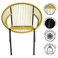 Cadeira De Área Eclipse Tramado Em Fibra Sintética E Aço Amarelo