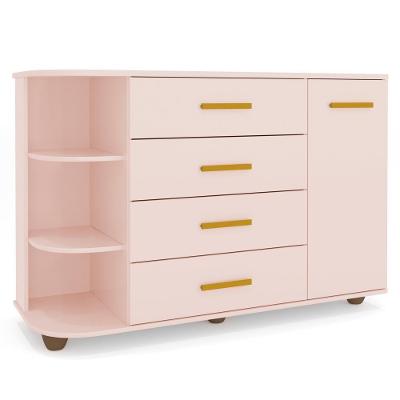 Cômoda Infantil New Lorena Rosê 4 Gavetas em MDF com Puxador Plástico Rosê