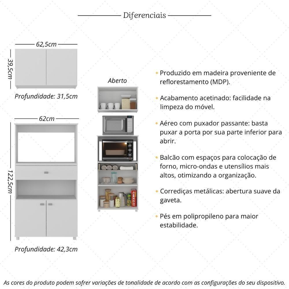 Kit Armário De Cozinha 62,5cm Com Balcão Para Forno/micro-ondas Multimóveis Mp2281 Branco - 3