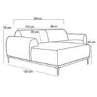 Sofá 300cm 5 Lugares Com Chaise Esquerdo Pés Gold Molino C-317 Veludo Cinza - Domi