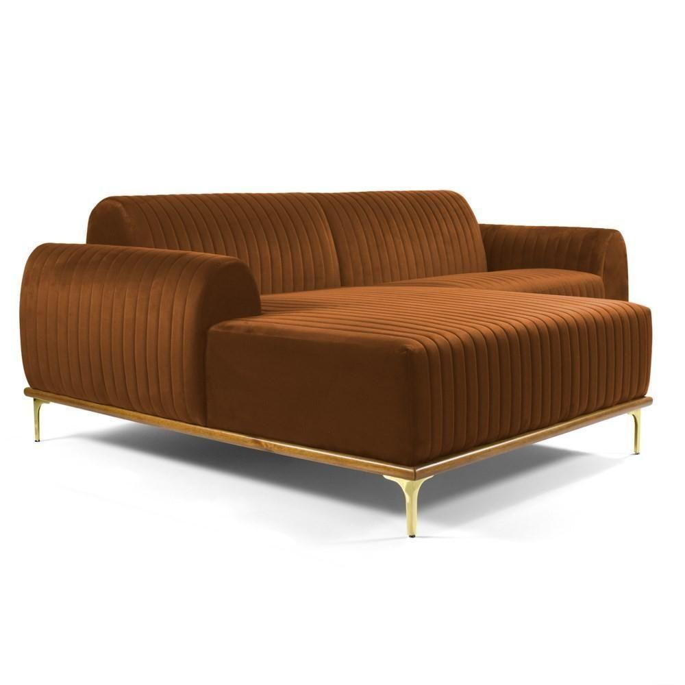 Sofá 230cm 4 Lugares Com Chaise Esquerdo Pés Gold Molino C-262 Veludo Telha - Domi - 1