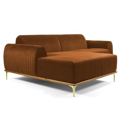 Sofá 230cm 4 Lugares Com Chaise Esquerdo Pés Gold Molino C-262 Veludo Telha - Domi