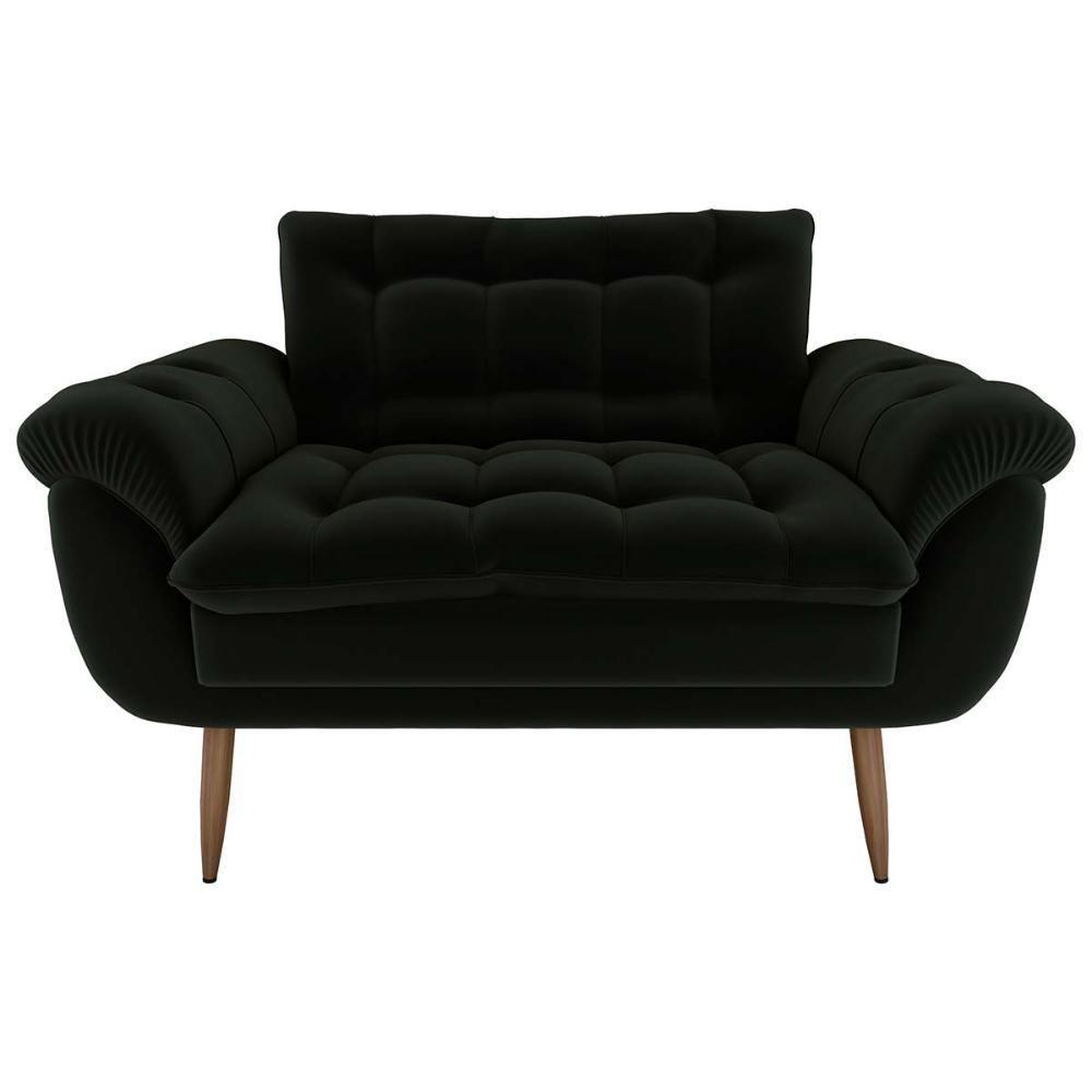 Sofá 2 Lugares Pequeno 1,25 Pés Em Madeira Maciça Xangai Veludo Preto Matrix Veludo Preto - 1