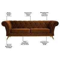 Sofá 210cm 3 Lugares Base Madeira Império C-262 Veludo Telha - Domi - 3