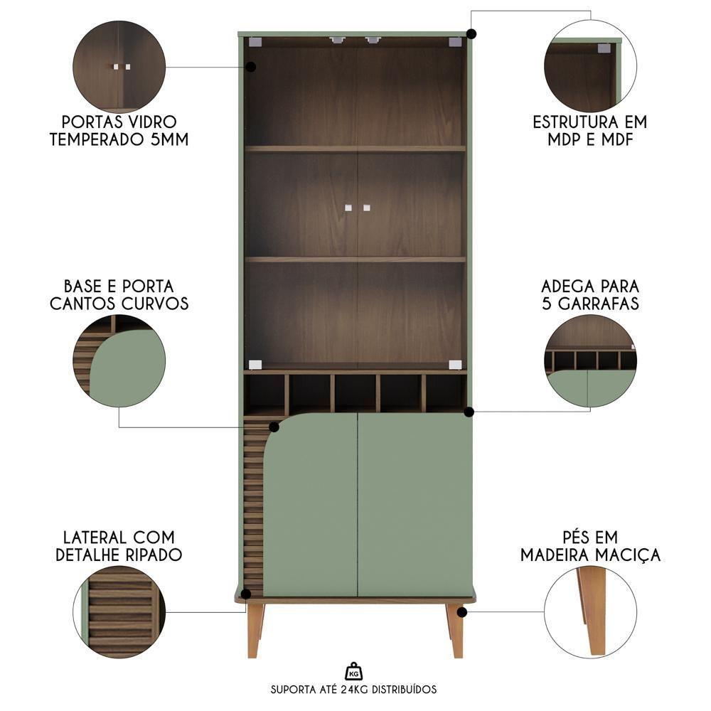 Cristaleira 4 Portas Com Adega Madrid C05 Hortelã-amêndoa - Mpozenato - 3