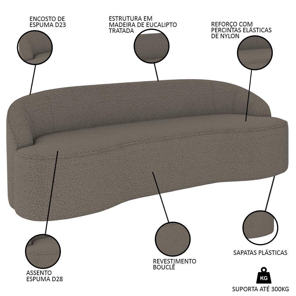 Sofá 3 Lugares Para Sala De Estar Living 210cm Theo D06 Bouclê Castor - Mpozenato - 3