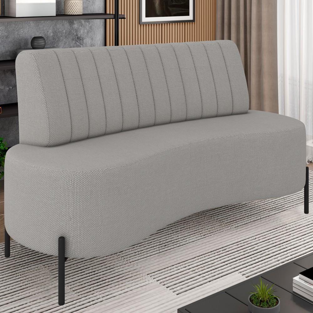 Sofá 2 Lugares 160cm Pés Aço Preto Tamar Z08 Linho Cinza - Mpozenato - 2