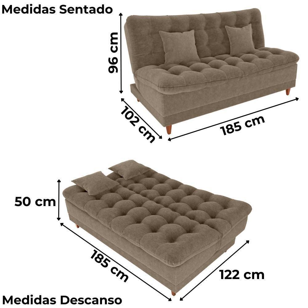 Sofa Cama 2 Lugares 185 Cm Duda Tecido Boucle F498 Milani Store Marrom - 3