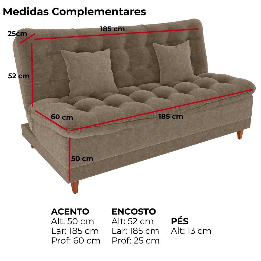 Sofa Cama 2 Lugares 185 Cm Duda Tecido Boucle F498 Milani Store Marrom - 4