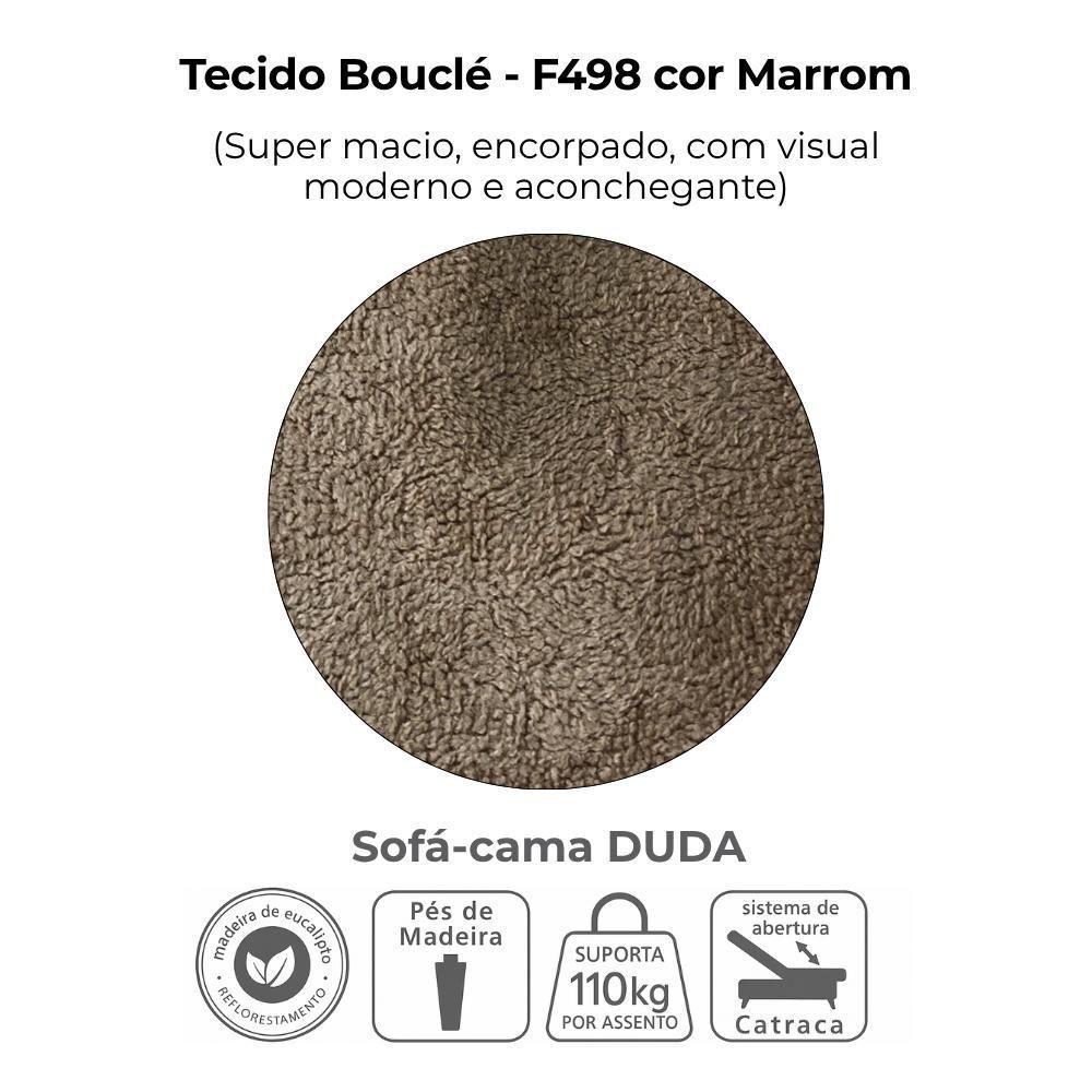 Sofa Cama 2 Lugares 185 Cm Duda Tecido Boucle F498 Milani Store Marrom - 7