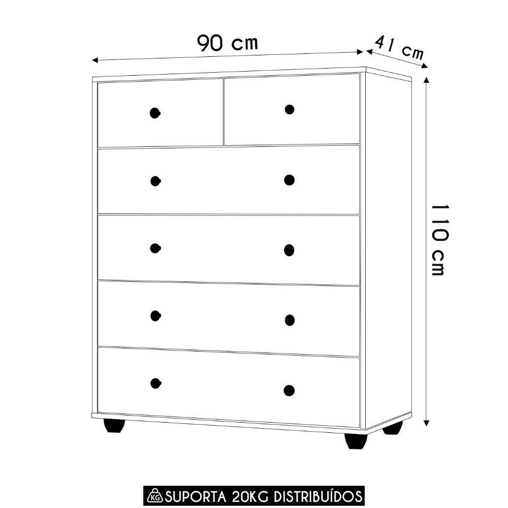 Cômoda Para Quarto 6 Gavetas 90cm Vittoria Off-cinamomo - Albatroz - 4