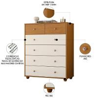 Cômoda Para Quarto 6 Gavetas 90cm Vittoria Off-cinamomo - Albatroz - 3