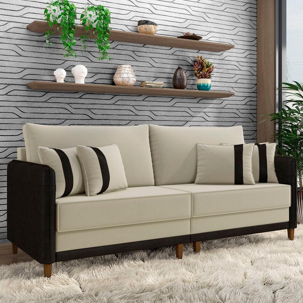 Sofá 4 Lugares Living 252cm Zoe Z08 Veludo Bege/preto - Mpozenato - 2