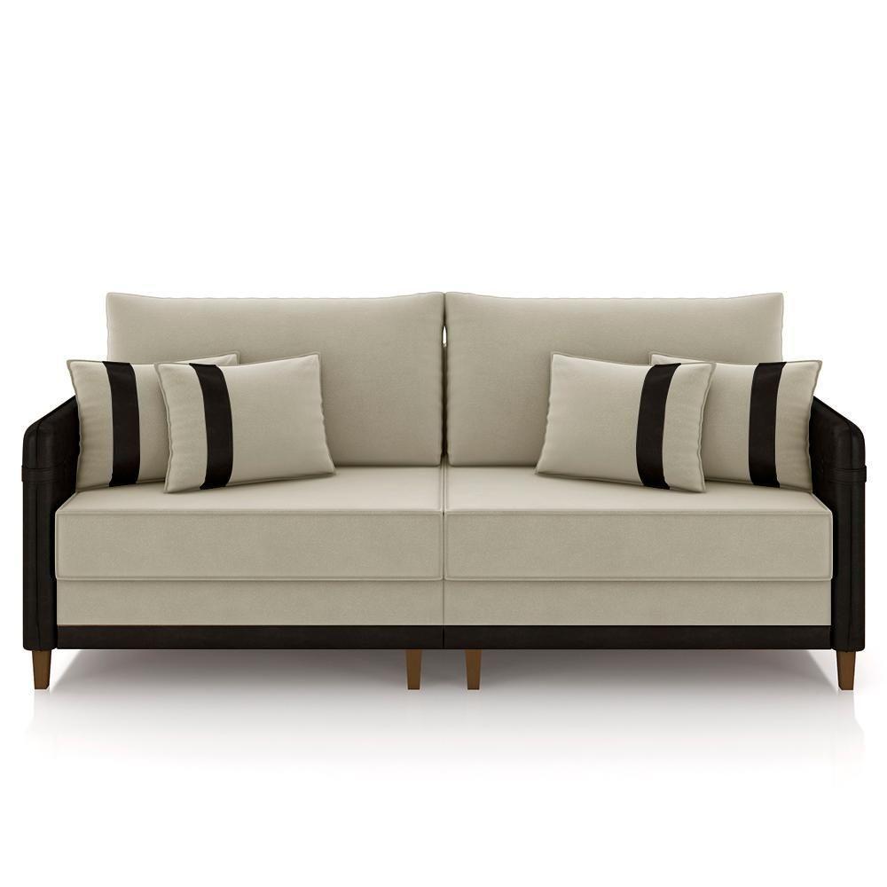 Sofá 4 Lugares Living 252cm Zoe Z08 Veludo Bege/preto - Mpozenato - 5