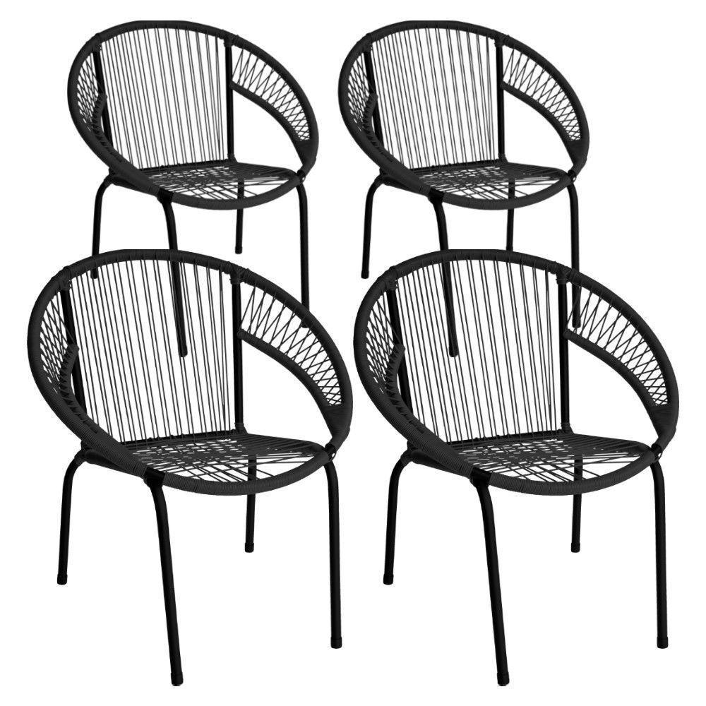 Kit 4 Cadeira De Área Eclipse Tramado Fibra Sintética E Aço Preto - 1