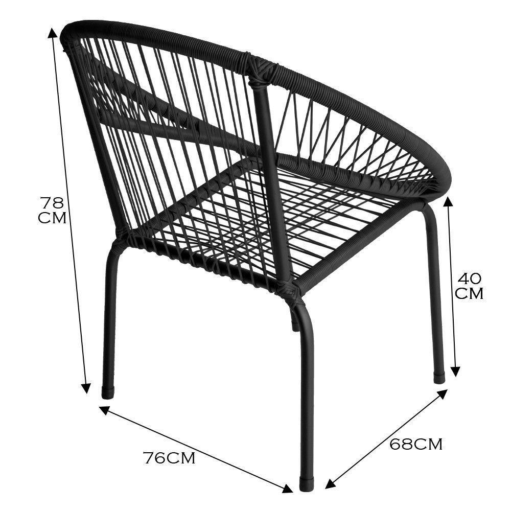 Kit 4 Cadeira De Área Eclipse Tramado Fibra Sintética E Aço Preto - 4